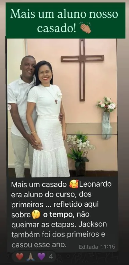 Depoimento de aluna casada: mais um aluno nosso casado